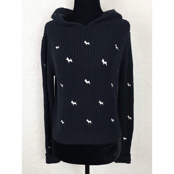 Zara Other - ZARA • Black Embroidered Puppy Knit Pullover Hoodie